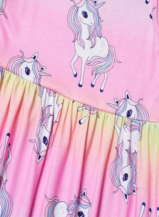 QPANCY Pink Unicorn Dresses for Girls 5t Summer Sun Clothes Swing Elastic Waist Dress - Image 4